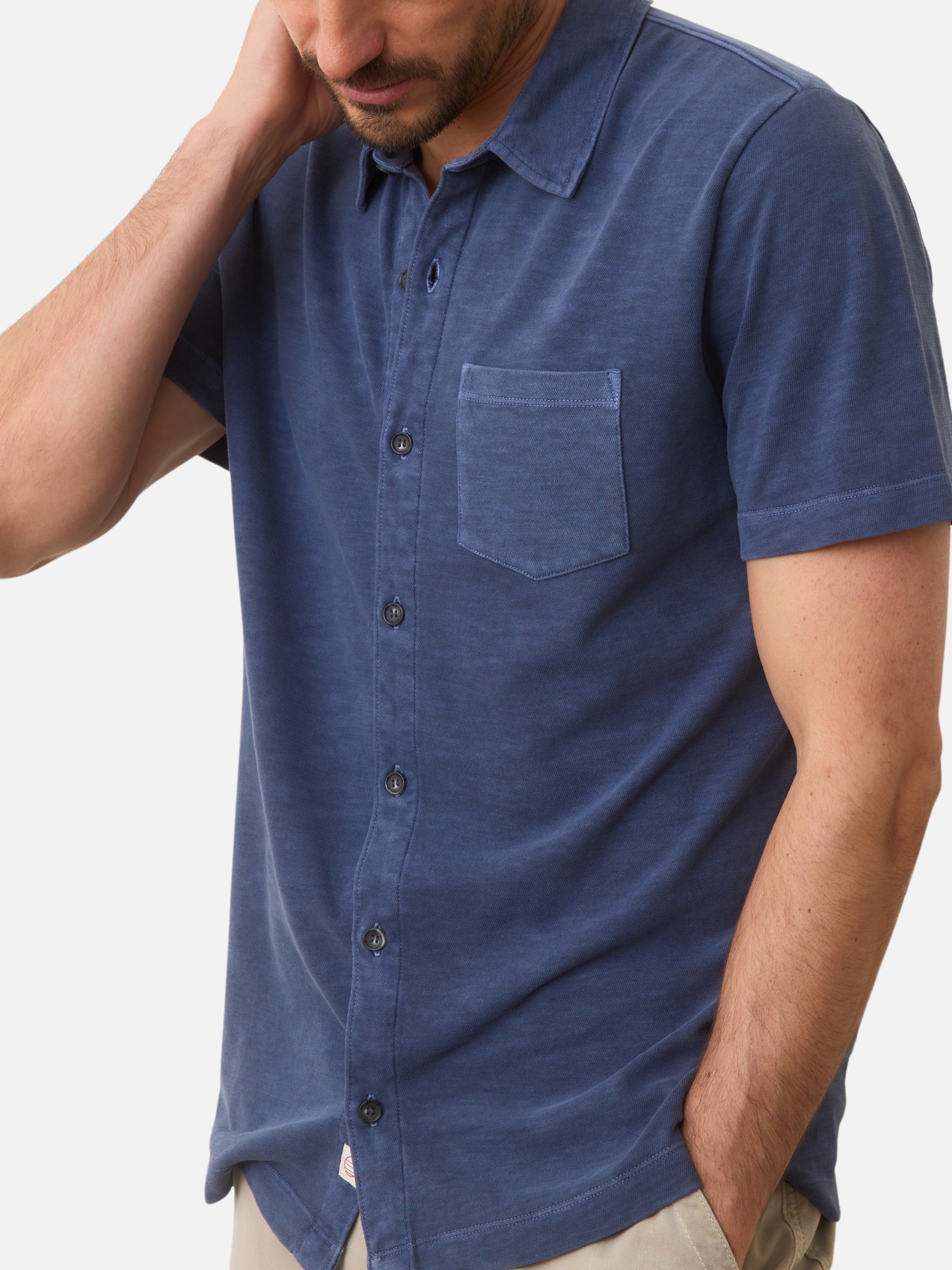 Marine Layer Vintage Heavy Slub Button Down Collared Men’s Shirt Tops for Men Mood Indigo Blue Purple Front Pocket Spring Summer Athens GA Georgia Kempt Menswear Store Near Me