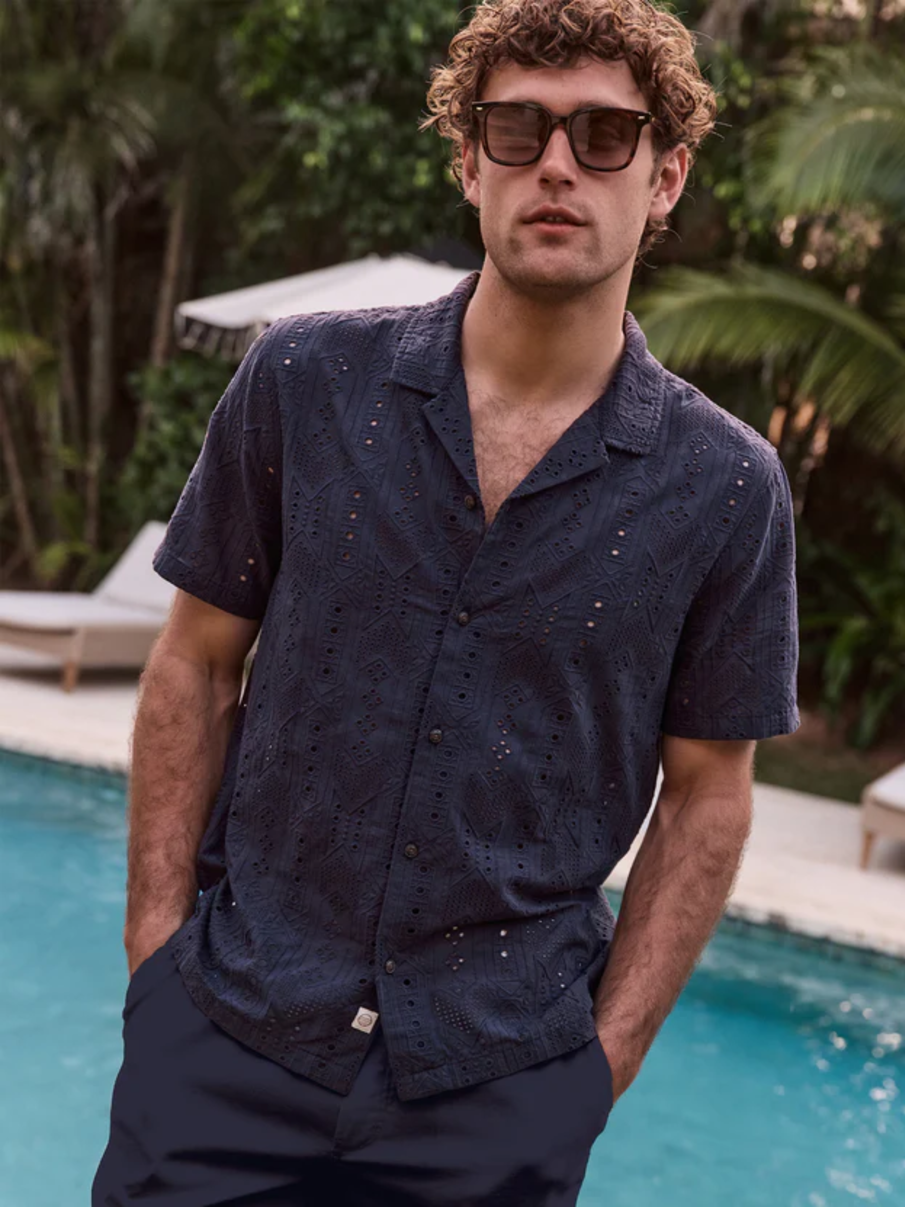 Marine Layer 5 O'Clock Resort Shirt India Ink Men's Textured Embroidered Button Up Collared Shirt  For Men Athens GA Georgia Kempt Menswear Store Near Me