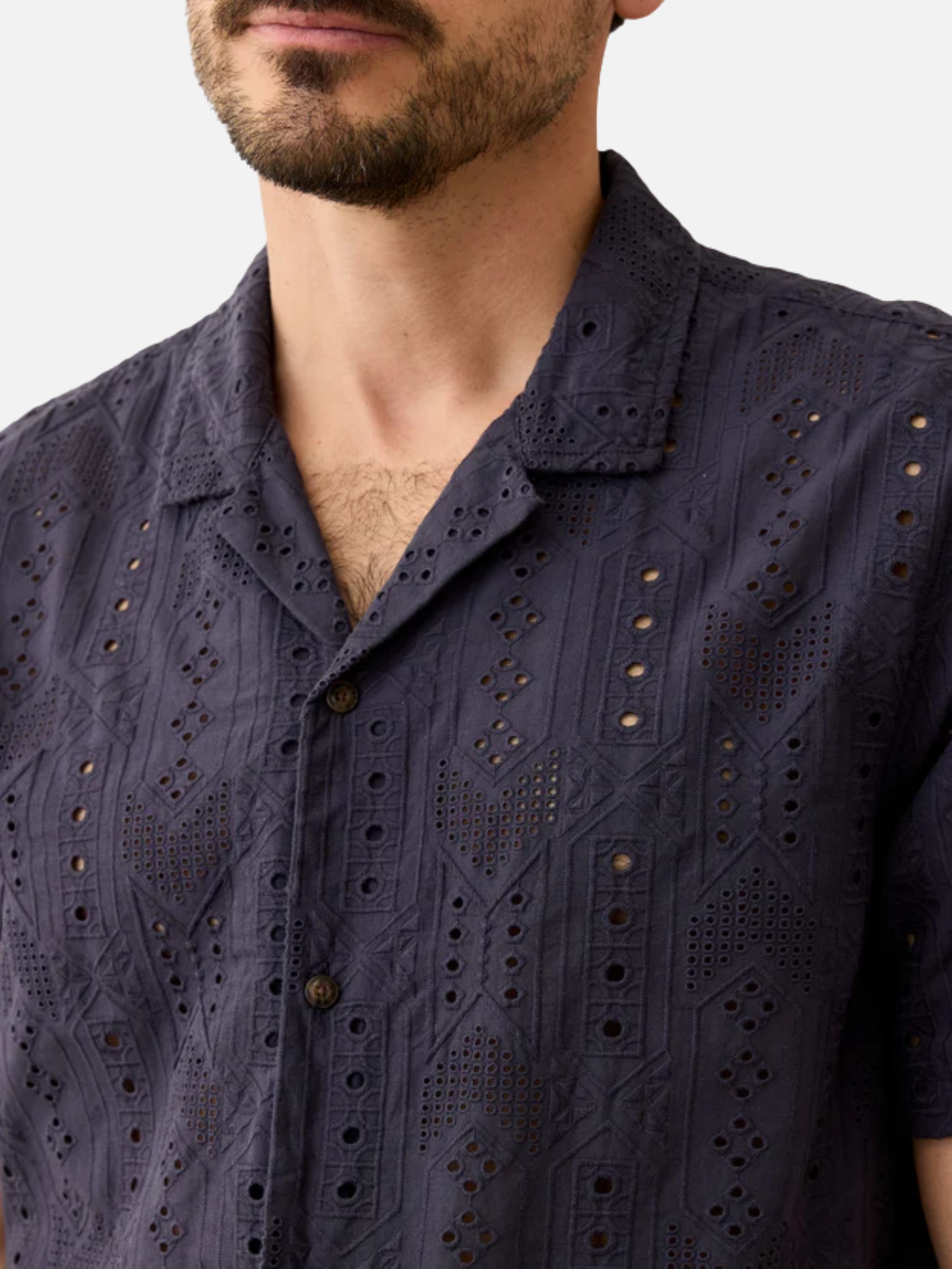 Marine Layer 5 O'Clock Resort Shirt India Ink Men's Textured Embroidered Button Up Collared Shirt  For Men Athens GA Georgia Kempt Menswear Store Near Me