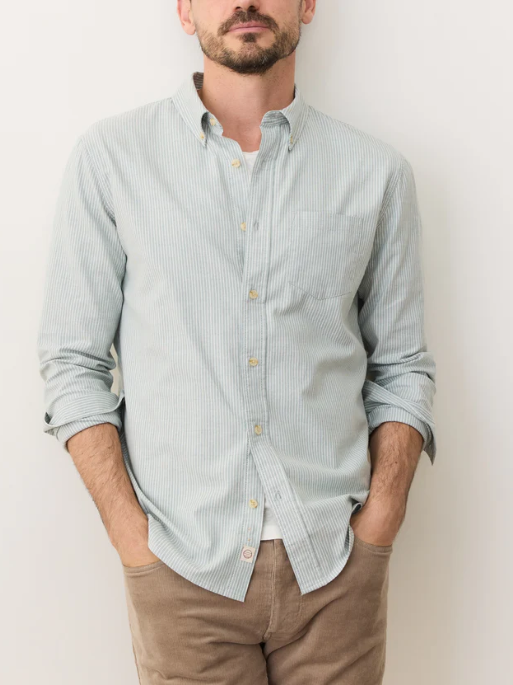 Marine Layer California Oxford Shirt Deep Sea Stripe Men's LS Long Sleeve Button Down Casual Shirt For Men Athens GA Georgia Kempt Menswear Store Near Me