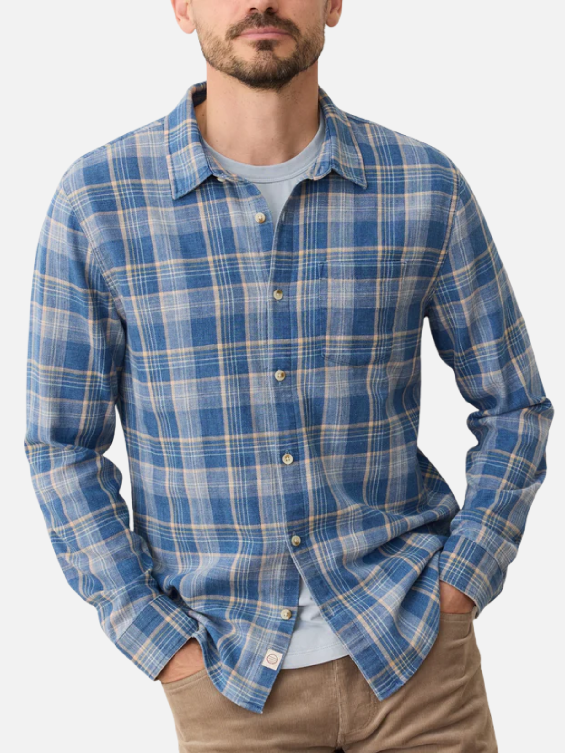 Marine Layer Classic Stretch Selvage LS Long Sleeve Shirt Blue Indigo Plaid Men's Collared Casual Button Up For Men Athens GA Georgia Kempt Menswear Store Near me