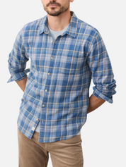 Marine Layer Classic Stretch Selvage LS Long Sleeve Shirt Blue Indigo Plaid Men's Collared Casual Button Up For Men Athens GA Georgia Kempt Menswear Store Near me