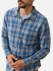 Marine Layer Classic Stretch Selvage LS Long Sleeve Shirt Blue Indigo Plaid Men's Collared Casual Button Up For Men Athens GA Georgia Kempt Menswear Store Near me