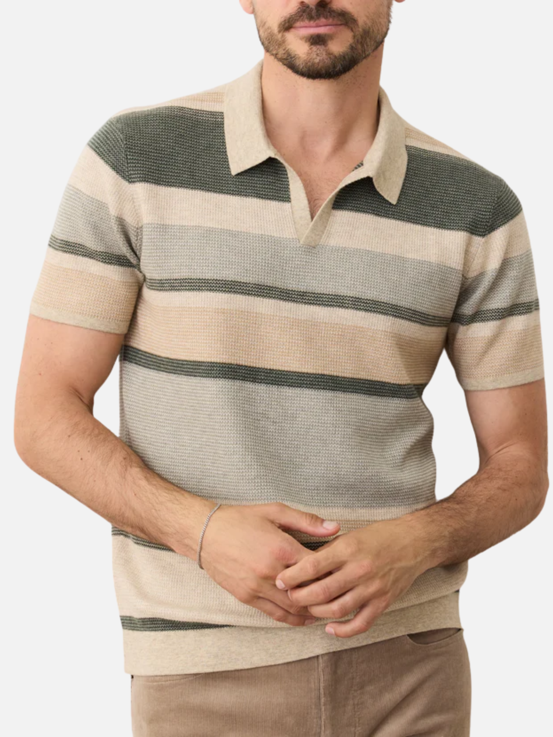 Marine Layer Liam Sweater Polo Green Multi Men's SS Short Sleeve Knit Polo Top For Men Spring Summer Athens GA Georgia Kempt Menswear Store Near Me