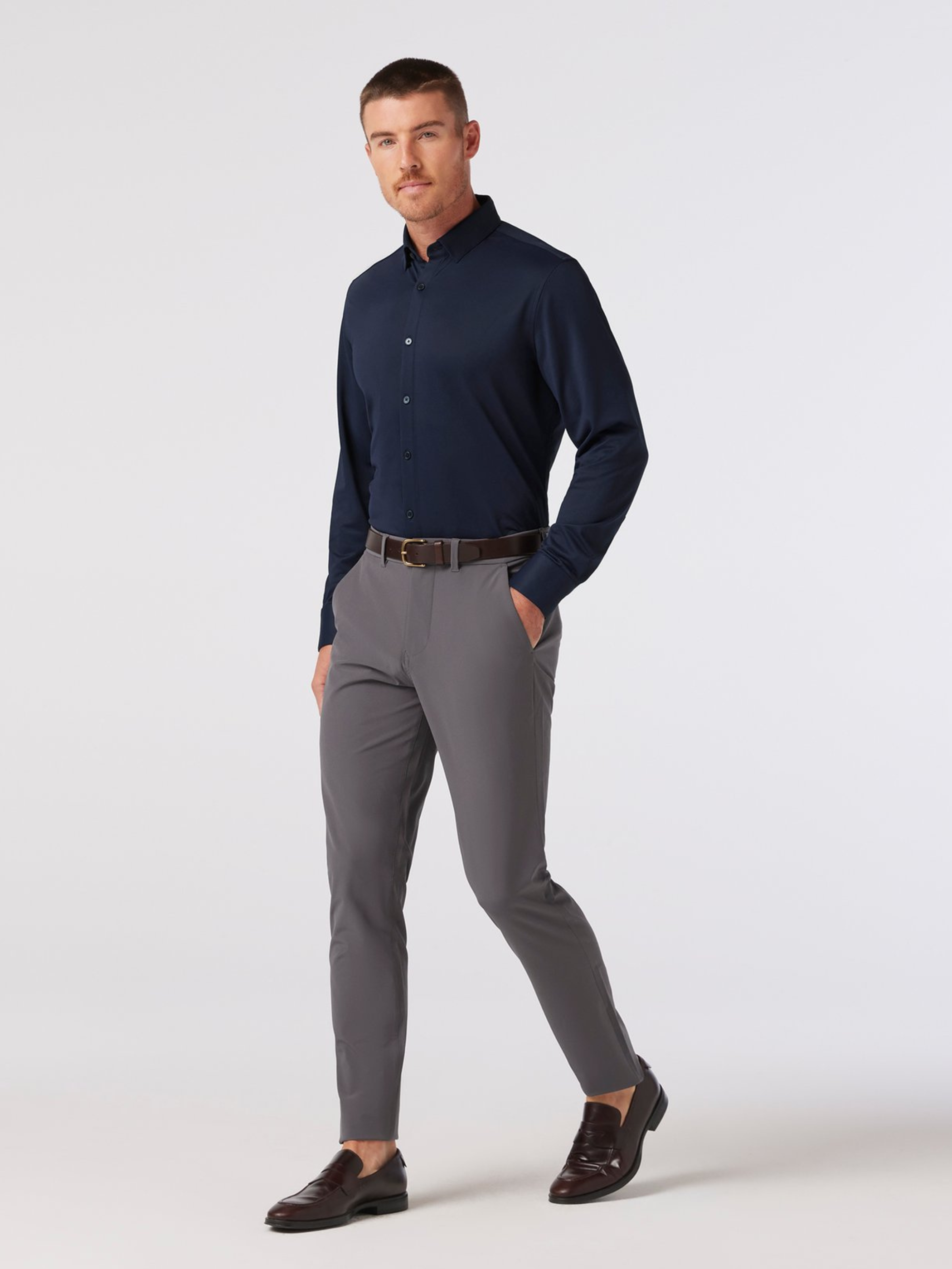 Mizzen + Main Halyard LS Long Sleeve Dress Shirt Navy Blue Men’s Tops Formal Shirts Breathable Comfortable Wrinkle Free Fabric Athens GA Georgia Kempt Menswear Store Near Me