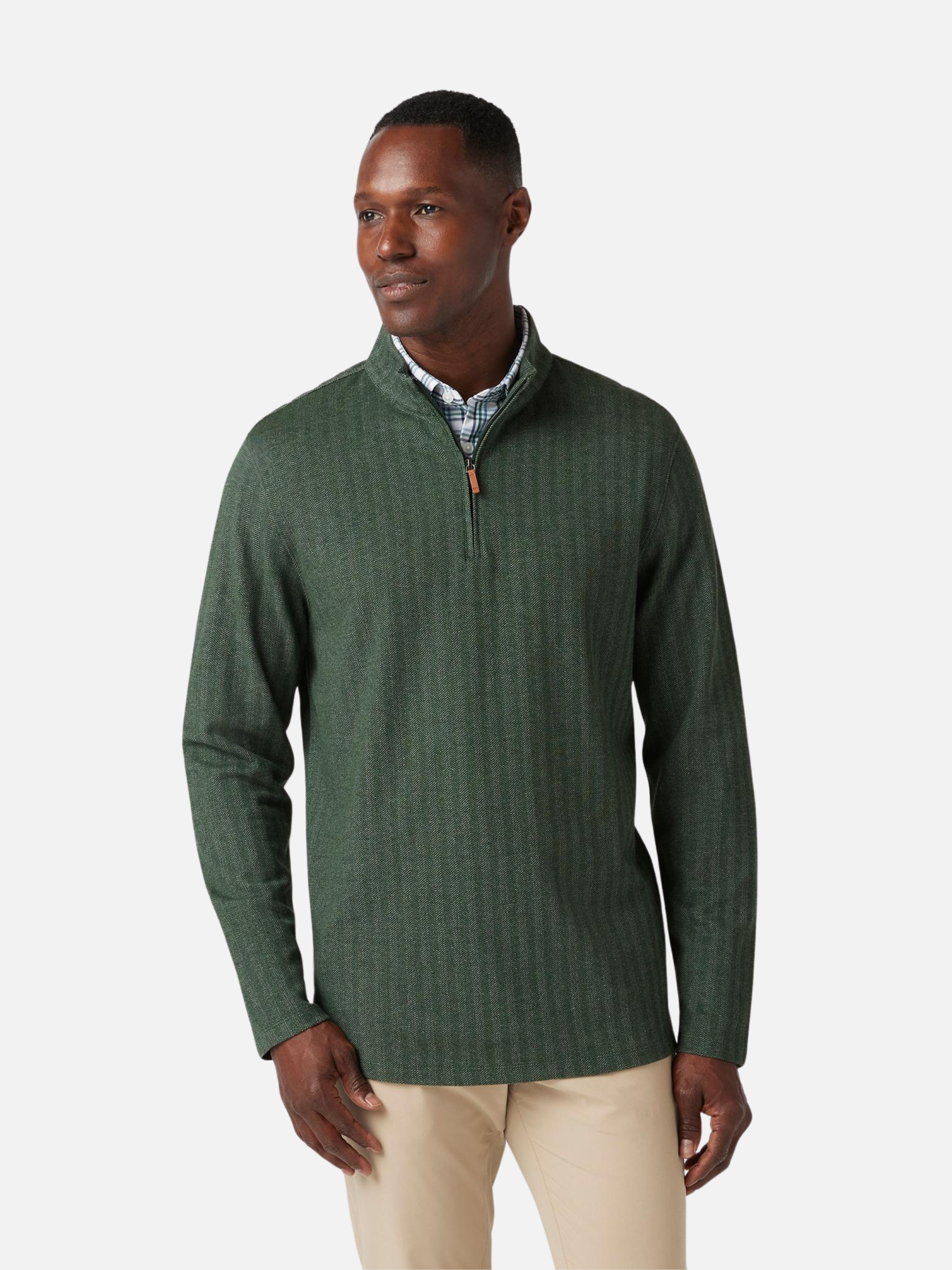 Mizzen + Main KPI Quarter Zip Spruce Herringbone Green Athletic Jacket Men’s Top Outerwear Athens GA Georgia Kempt Menswear Store