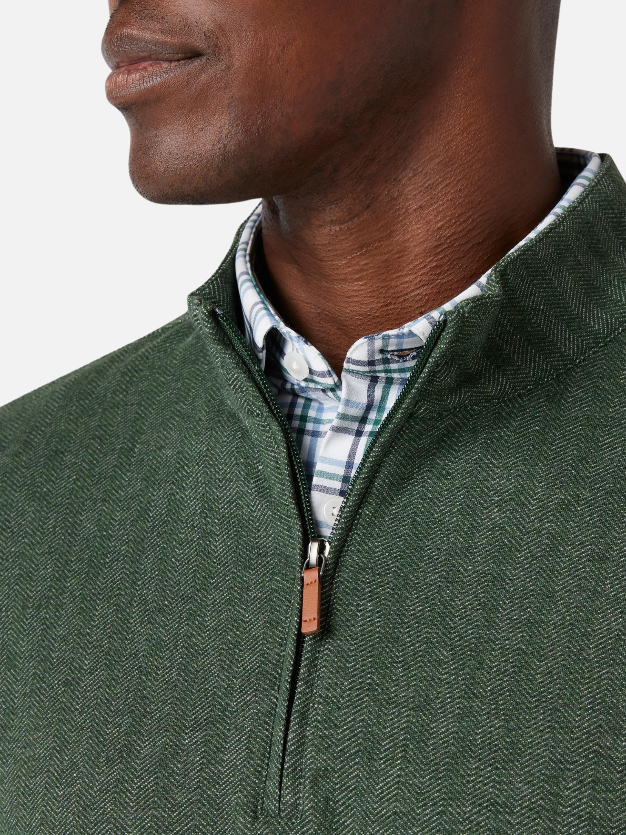 Mizzen + Main KPI Quarter Zip Spruce Herringbone Green Athletic Jacket Men’s Top Outerwear Athens GA Georgia Kempt Menswear Store