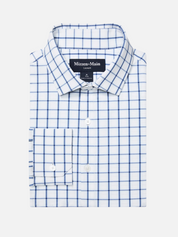 Mizzen + Main No Tuck Leeward LS Long Sleeve Dress Shirt Collared Button Down White Navy Windowpane Pattern Kempt Athens GA Georgia Menswear Store