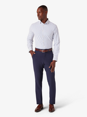 Mizzen + Main No Tuck Leeward LS Long Sleeve Dress Shirt Collared Button Down White Navy Windowpane Pattern Kempt Athens GA Georgia Menswear Store