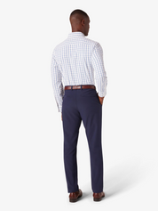 Mizzen + Main No Tuck Leeward LS Long Sleeve Dress Shirt Collared Button Down White Navy Windowpane Pattern Kempt Athens GA Georgia Menswear Store