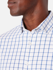 Mizzen + Main No Tuck Leeward LS Long Sleeve Dress Shirt Collared Button Down White Navy Windowpane Pattern Kempt Athens GA Georgia Menswear Store