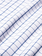 Mizzen + Main No Tuck Leeward LS Long Sleeve Dress Shirt Collared Button Down White Navy Windowpane Pattern Kempt Athens GA Georgia Menswear Store