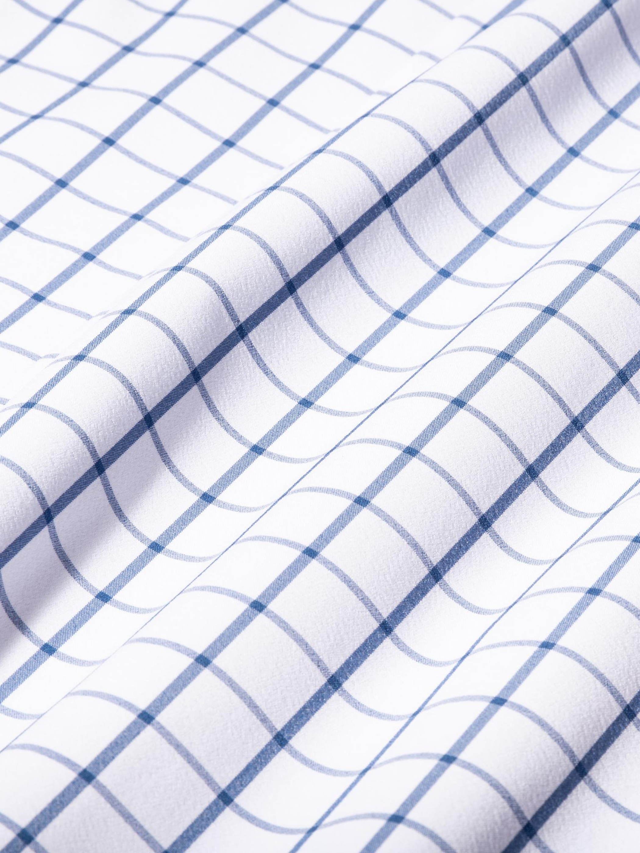 Mizzen + Main No Tuck Leeward LS Long Sleeve Dress Shirt Collared Button Down White Navy Windowpane Pattern Kempt Athens GA Georgia Menswear Store