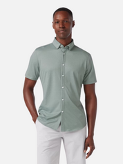 Mizzen + Main Halyard SS Short Sleeve Dress Shirt Pale Green Dot Stripe Men's Lightweight Formal Button Up For Men Athens GA Georgia Kempt Menswear Store Near Me