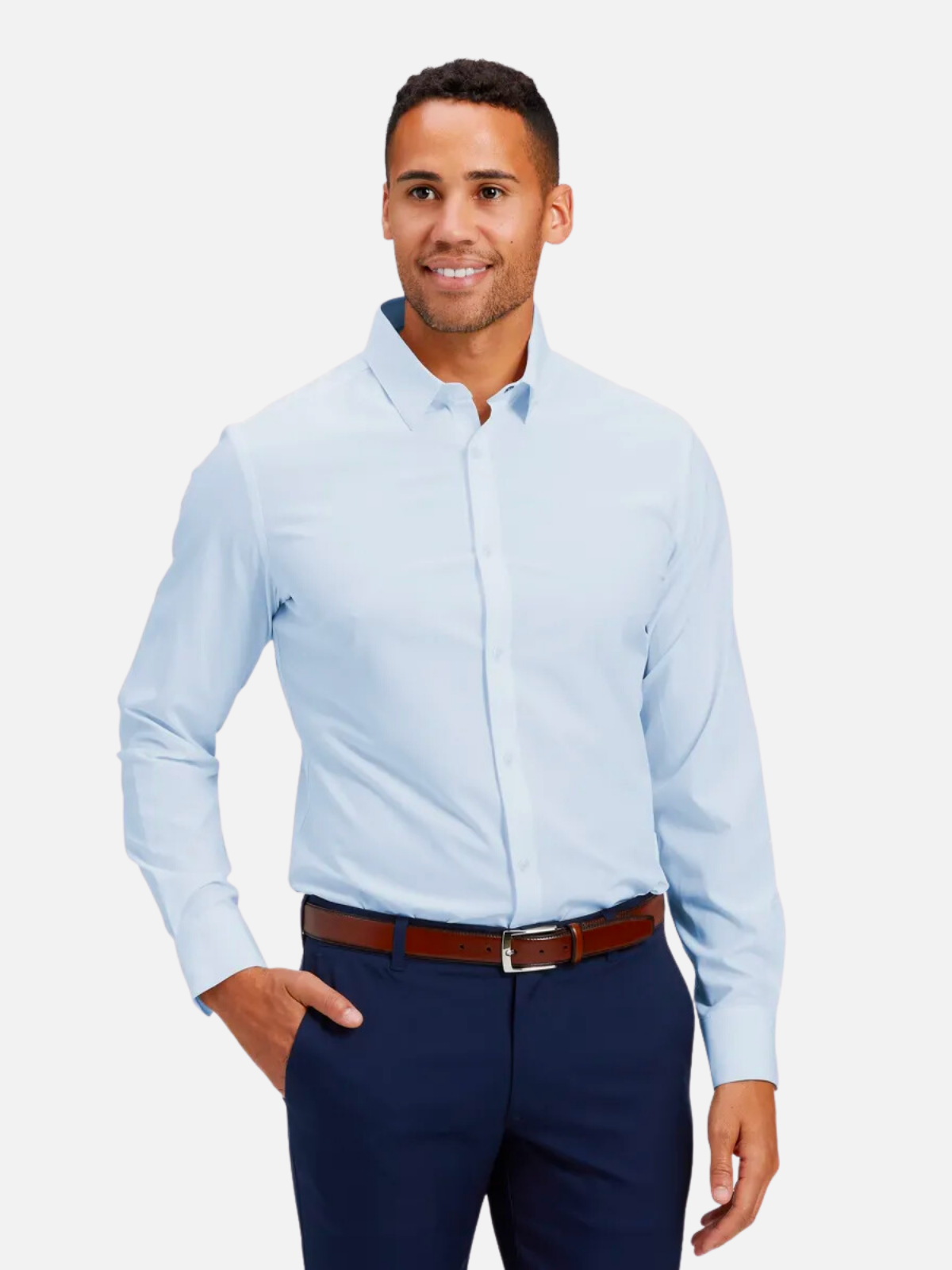 mizzen + main leeward dress shirt light blue solid performance material polyester spandex ls long sleeve kempt athens ga georgia men's clothing store boutique