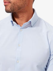 mizzen + main leeward dress shirt light blue solid performance material polyester spandex ls long sleeve kempt athens ga georgia men's clothing store boutique