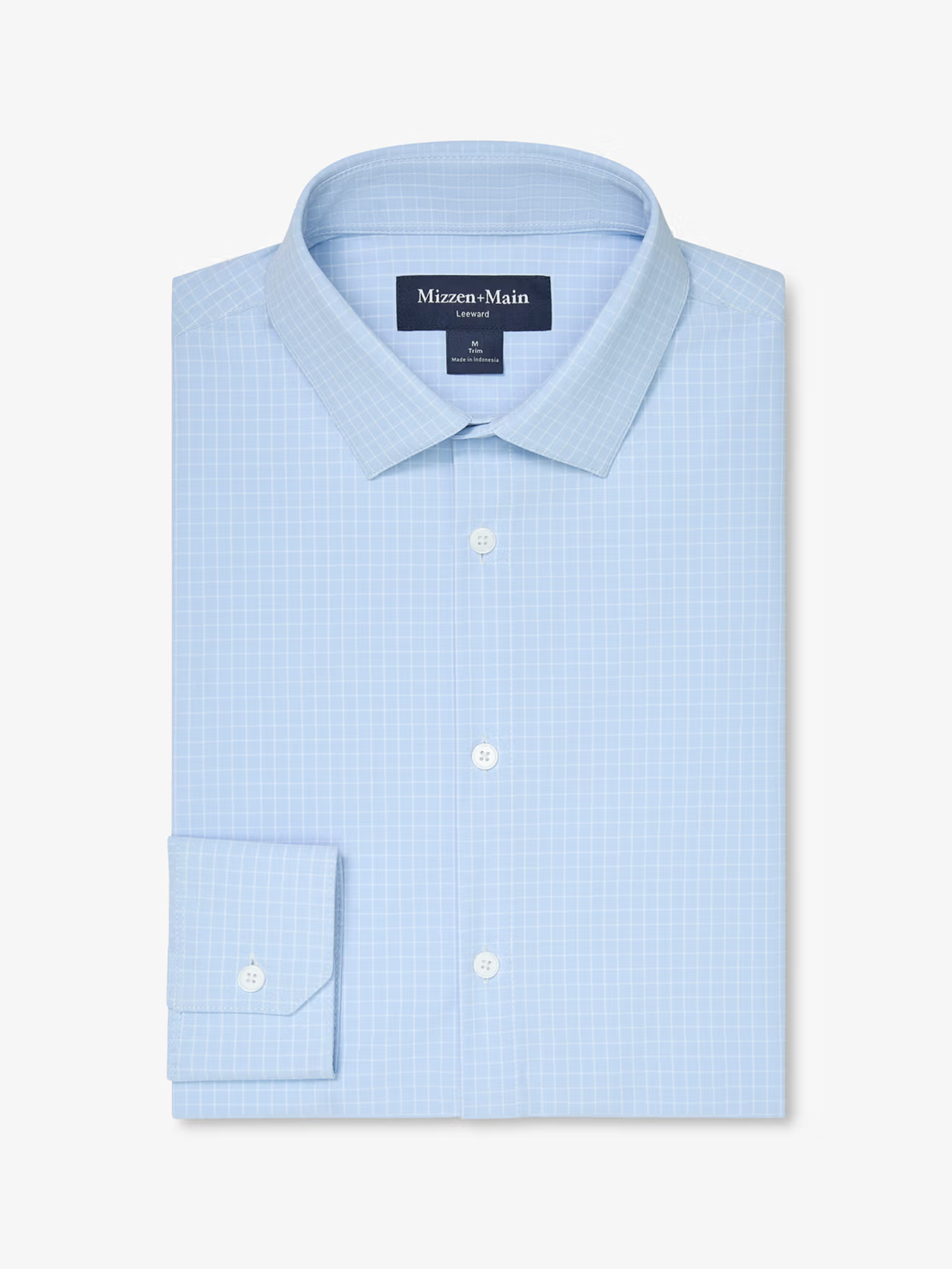 Mizzen + Main Leeward LS Dress Shirt Cloud Blue Mini Grid Kempt Mens Clothing Store Athens Georgia Formal Shirt