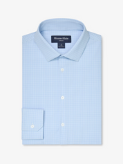 Mizzen + Main Leeward LS Dress Shirt Cloud Blue Mini Grid Kempt Mens Clothing Store Athens Georgia Formal Shirt