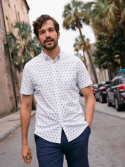 Mizzen + Main Leeward SS Dress Shirt Carolina Floral Geo No Tuck Men's Dress Shirt For Men Spring Summer Athens GA Georgia Kempt Menswear Store Near Me