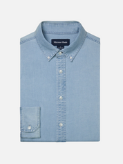 Mizzen + Main Nash Chambray Shirt Light Wash Denim Men's LS Long Sleeve Button Up Shirt For Men Athens GA Georgia Kempt Menswear Store Near Me