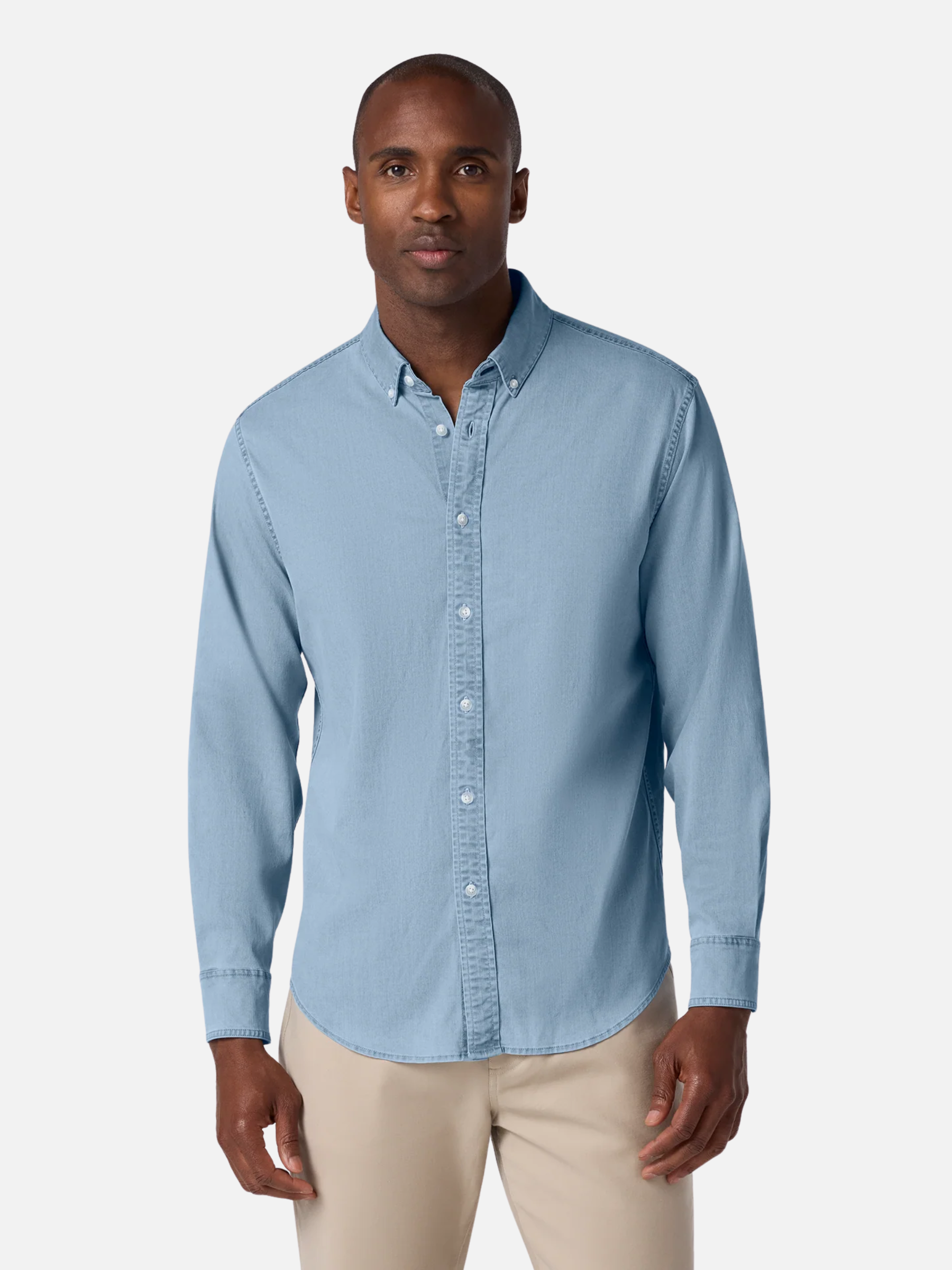 Mizzen + Main Nash Chambray Shirt Light Wash Denim Men's LS Long Sleeve Button Up Shirt For Men Athens GA Georgia Kempt Menswear Store Near Me