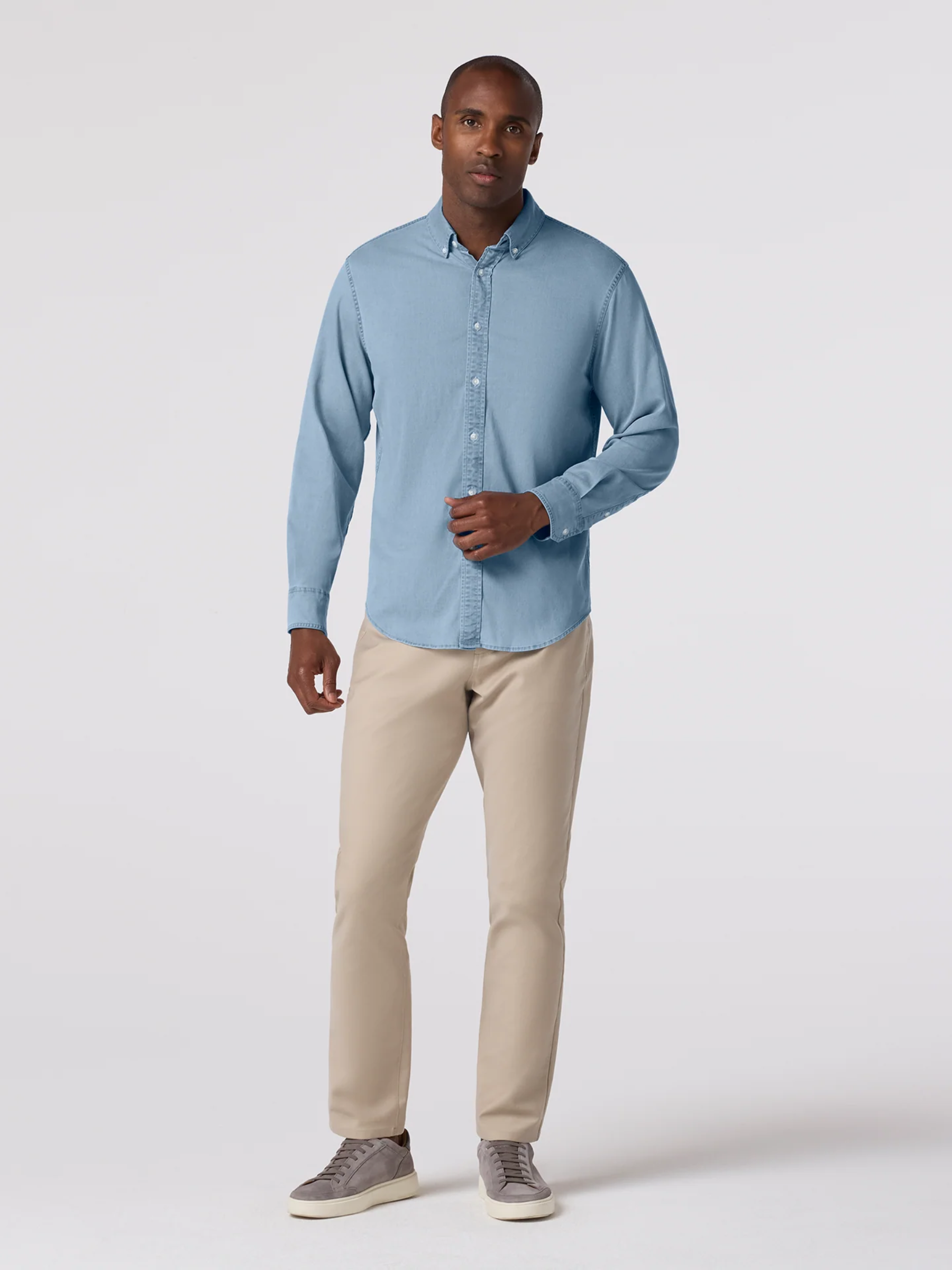 Mizzen + Main Nash Chambray Shirt Light Wash Denim Men's LS Long Sleeve Button Up Shirt For Men Athens GA Georgia Kempt Menswear Store Near Me