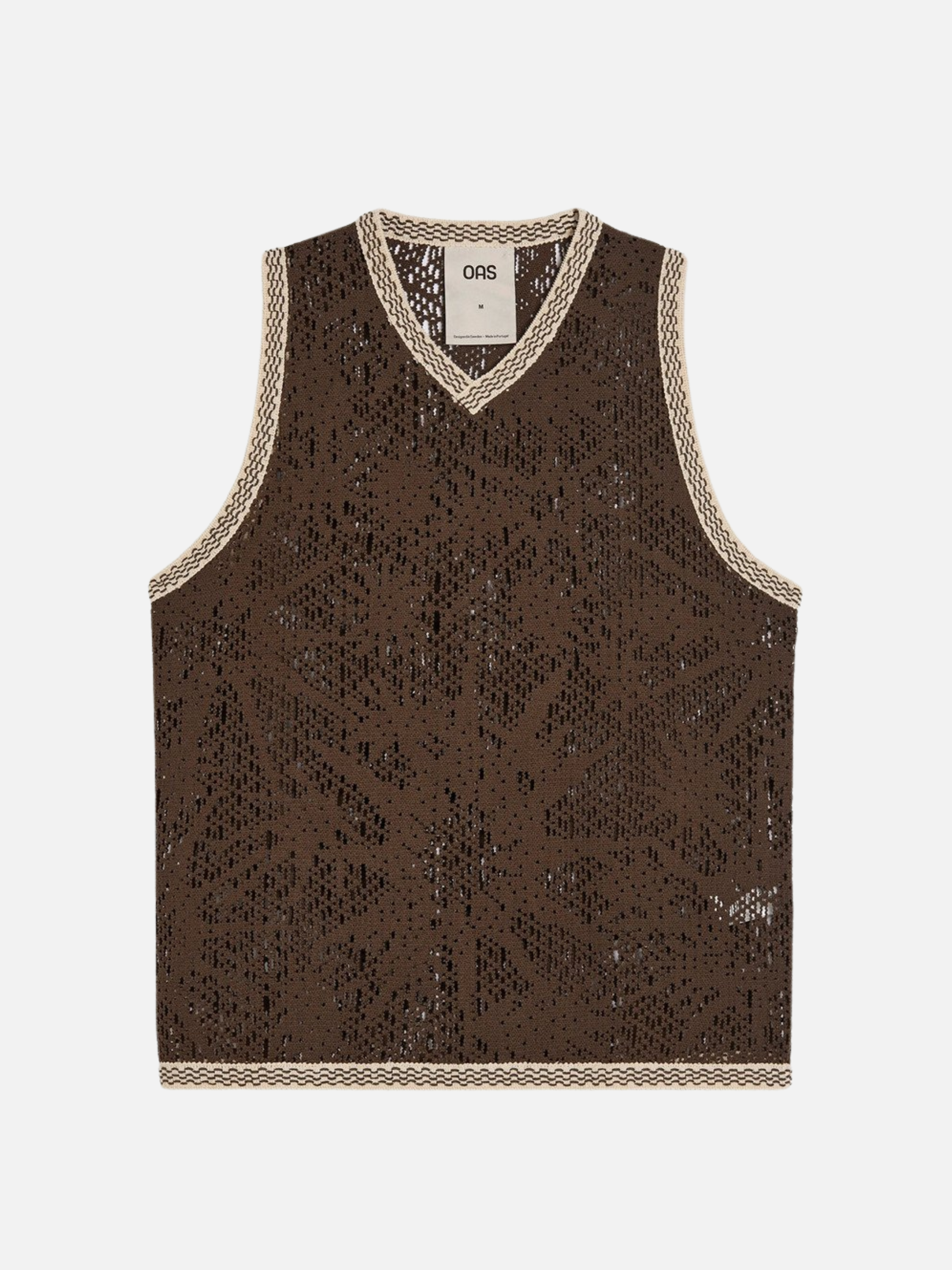OAS Astrea Orion Crochet Vest Men’s Top for Men Brown White Trim Athens GA Georgia Kempt Menswear Store Near Me