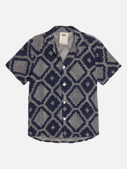 OAS Trastevere Cuba Crochet Shirt Royal Blue White Mosaic Men’s Collared Button Up SS Short Sleeve Top for Men Athens GA Georgia Kempt Menswear Store Near Me
