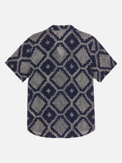 OAS Trastevere Cuba Crochet Shirt Royal Blue White Mosaic Men’s Collared Button Up SS Short Sleeve Top for Men Athens GA Georgia Kempt Menswear Store Near Me