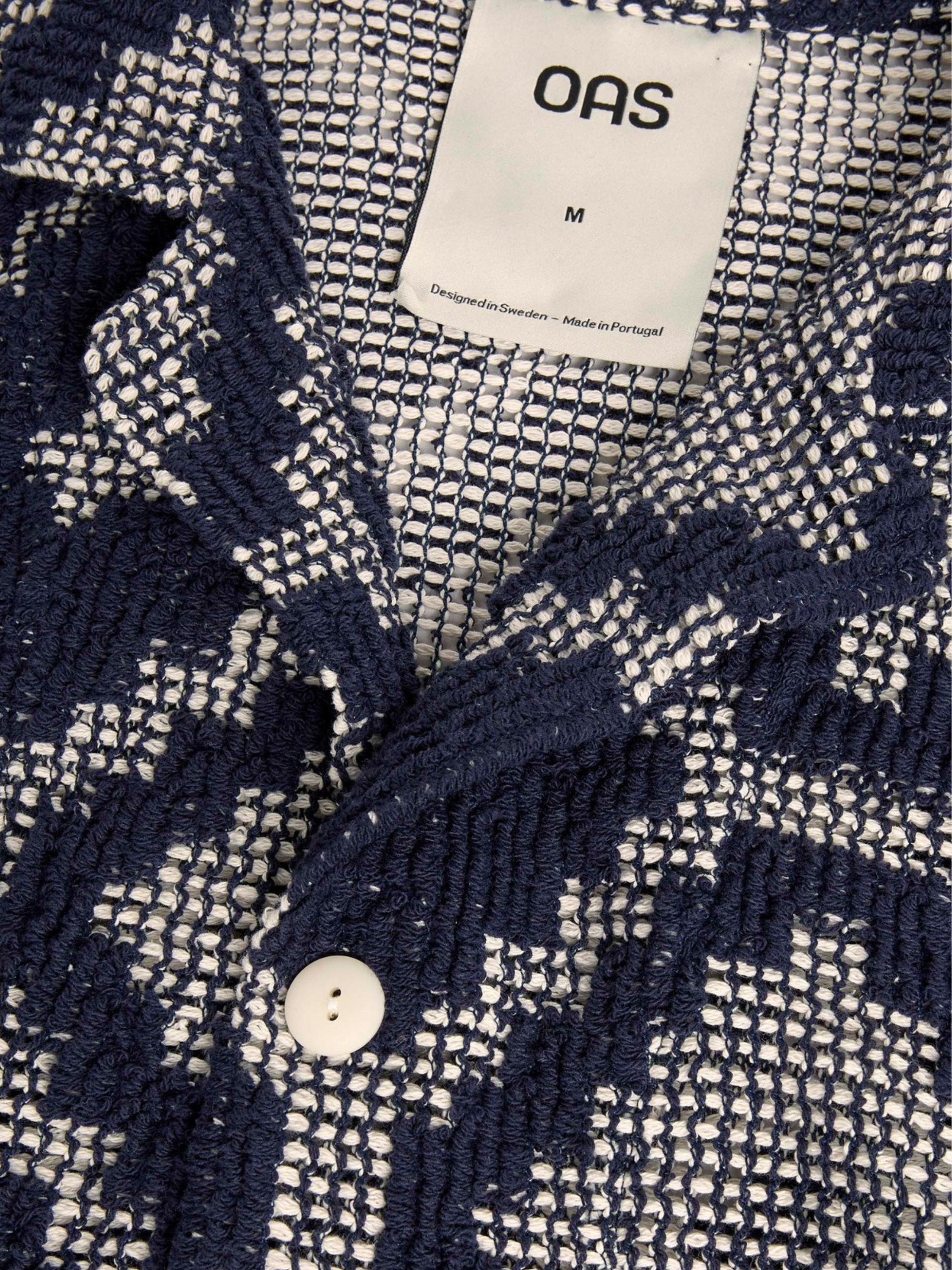 OAS Trastevere Cuba Crochet Shirt Royal Blue White Mosaic Men’s Collared Button Up SS Short Sleeve Top for Men Athens GA Georgia Kempt Menswear Store Near Me