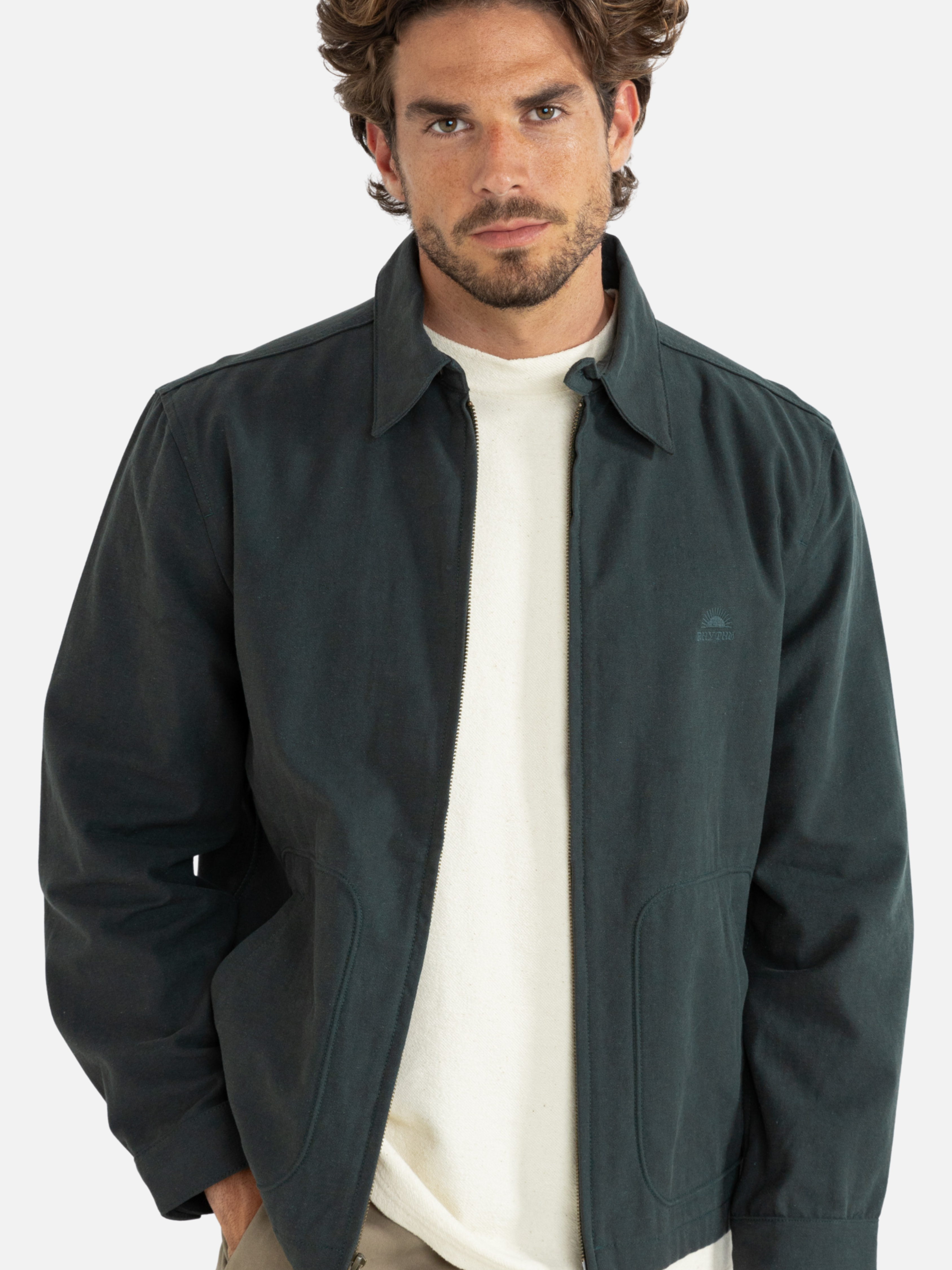 Rhythm Awake Jacket Outerwear Dark Pine Green Blue Men’s Fall Winter Jackets for Men Collared Zip Up Cotton Athens GA Georgia Kempt Menswear Store Near Me