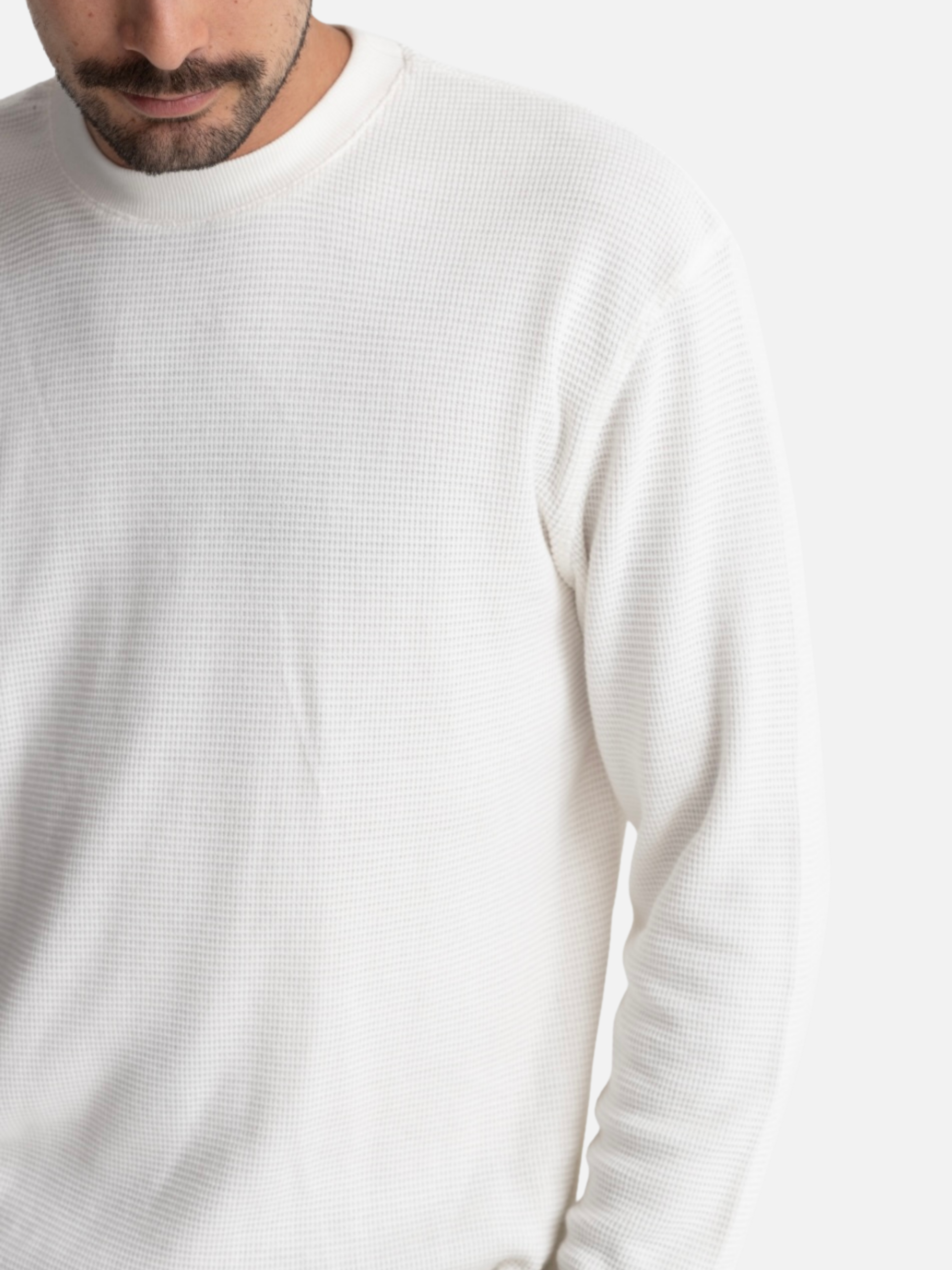 Rhythm Classic Waffle Knit LS Long Sleeve Textured Vintage White Men’s Tops for Men Athens GA Georgia Kempt Menswear Store Near Me