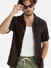 Rhythm Dakota Stripe SS Short Sleeve Shirt Button Up Collared Men’s Tops for Men Fall Winter Fashion Chocolate Brown Athens GA Georgia Kempt Menswear Store Near Me