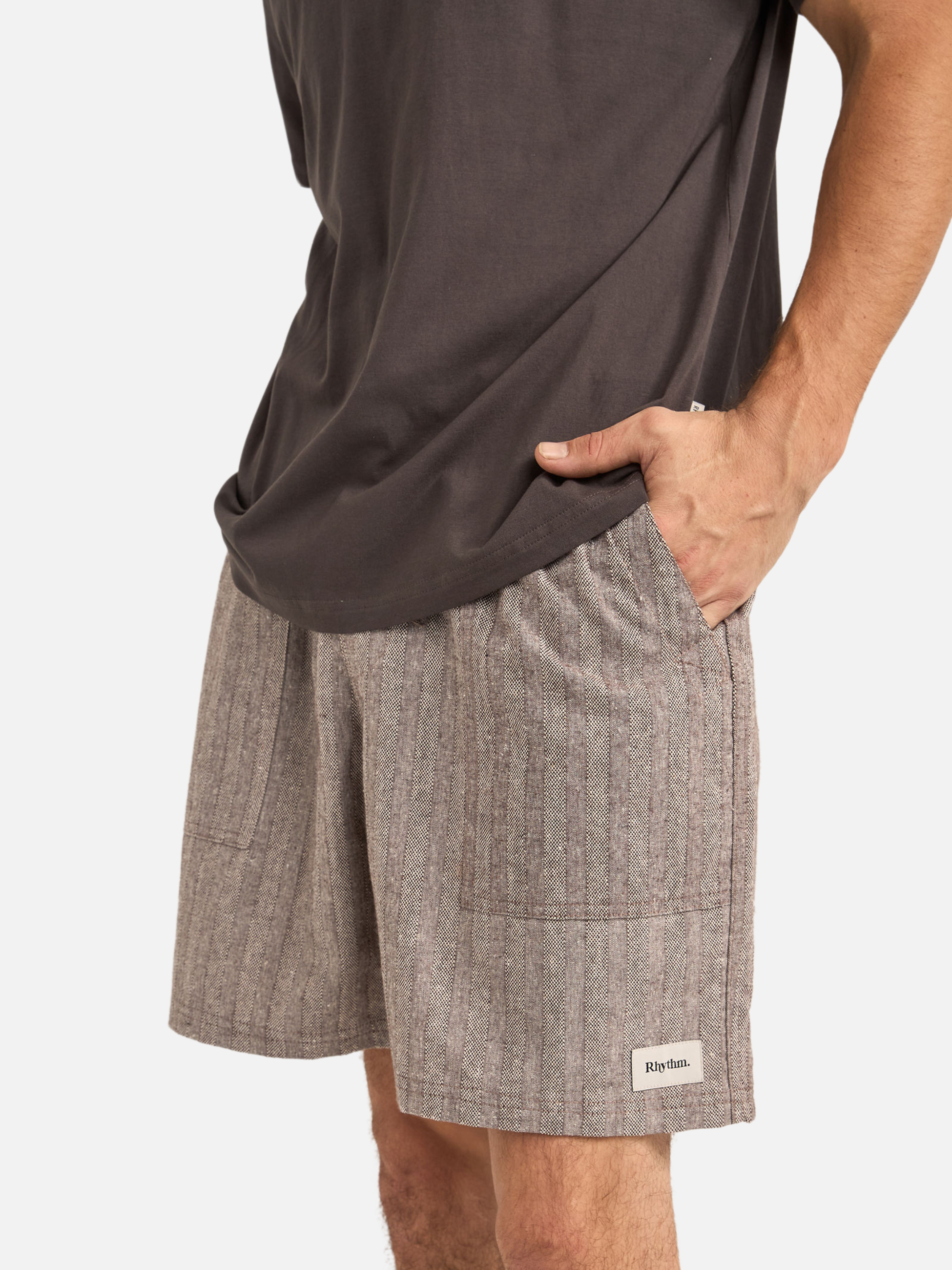 Rhythm Linen Stripe Design Fatigue Jam Brown 7 inch inseam Spring Summer Shorts for Men Men’s Bottoms Athens GA Georgia Kempt Menswear Store Near Me