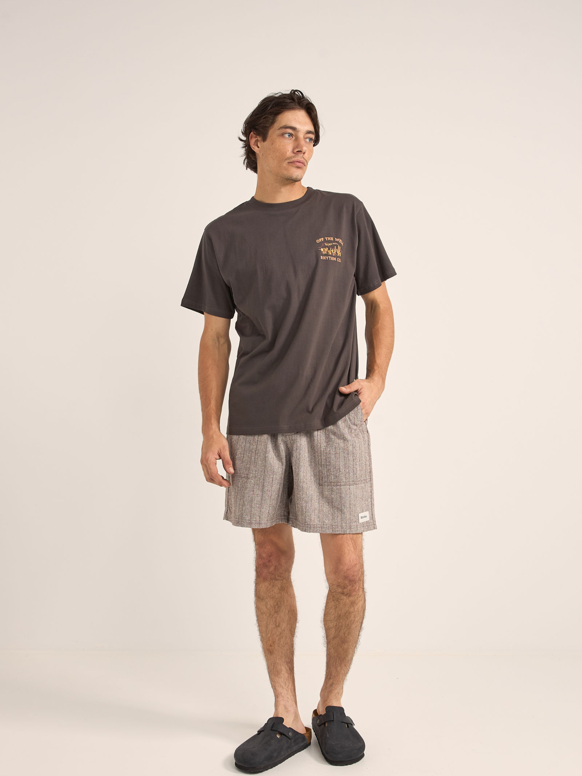 Rhythm Linen Stripe Design Fatigue Jam Brown 7 inch inseam Spring Summer Shorts for Men Men’s Bottoms Athens GA Georgia Kempt Menswear Store Near Me