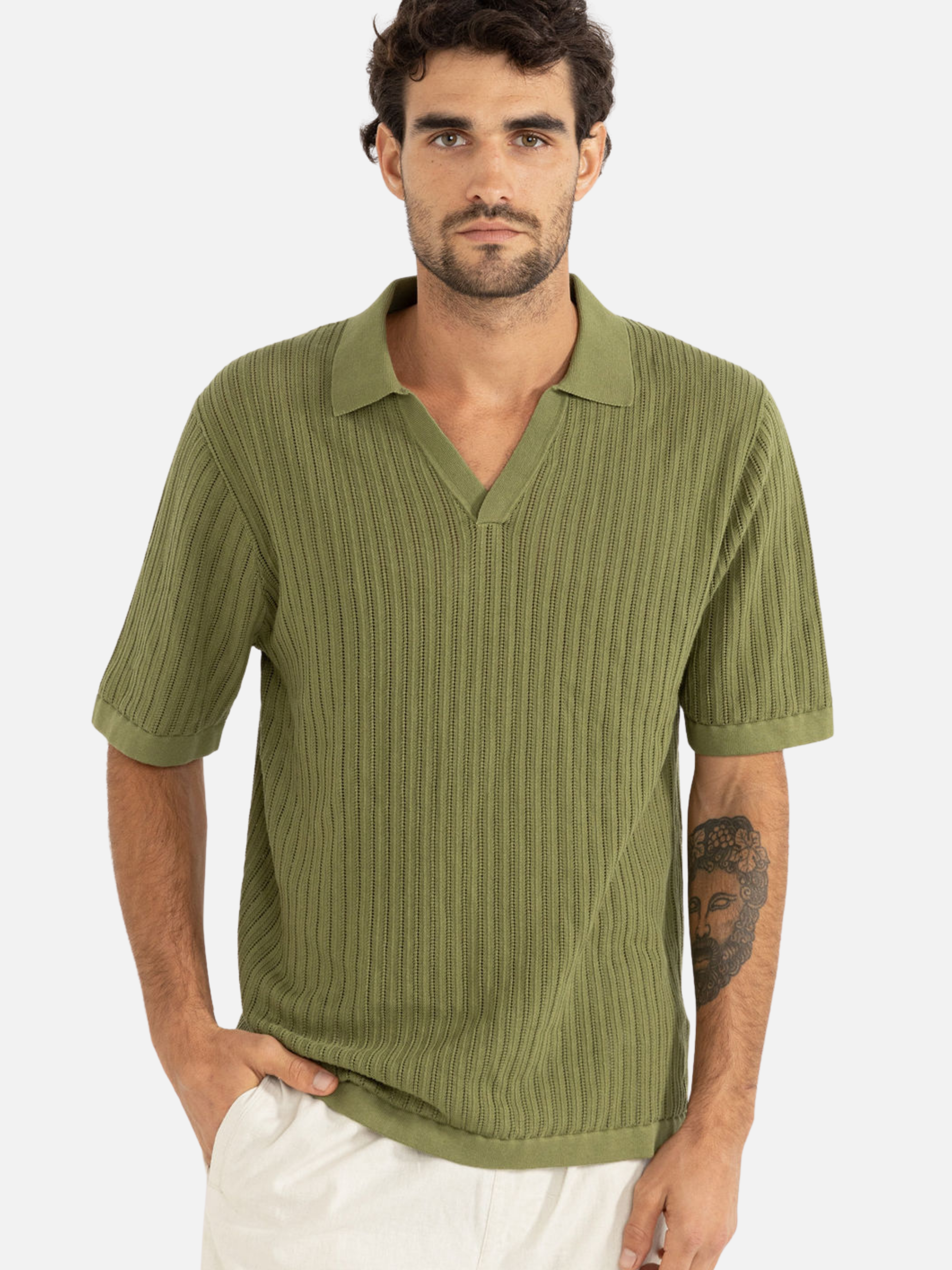 Rhythm Relaxed Knit SS Short Sleeve Knitted Polo Sage Green Collared Men’s Tops for Men Athens GA Georgia Kempt Menswear Store Near Me