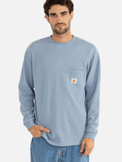 Rhythm Vintage Pocket Front LS Long Sleeve Waffle Knit Texture Knitted Men’s Tops for Men Slate Blue Grey Gray Athens GA Georgia Kempt Menswear Store Near Me