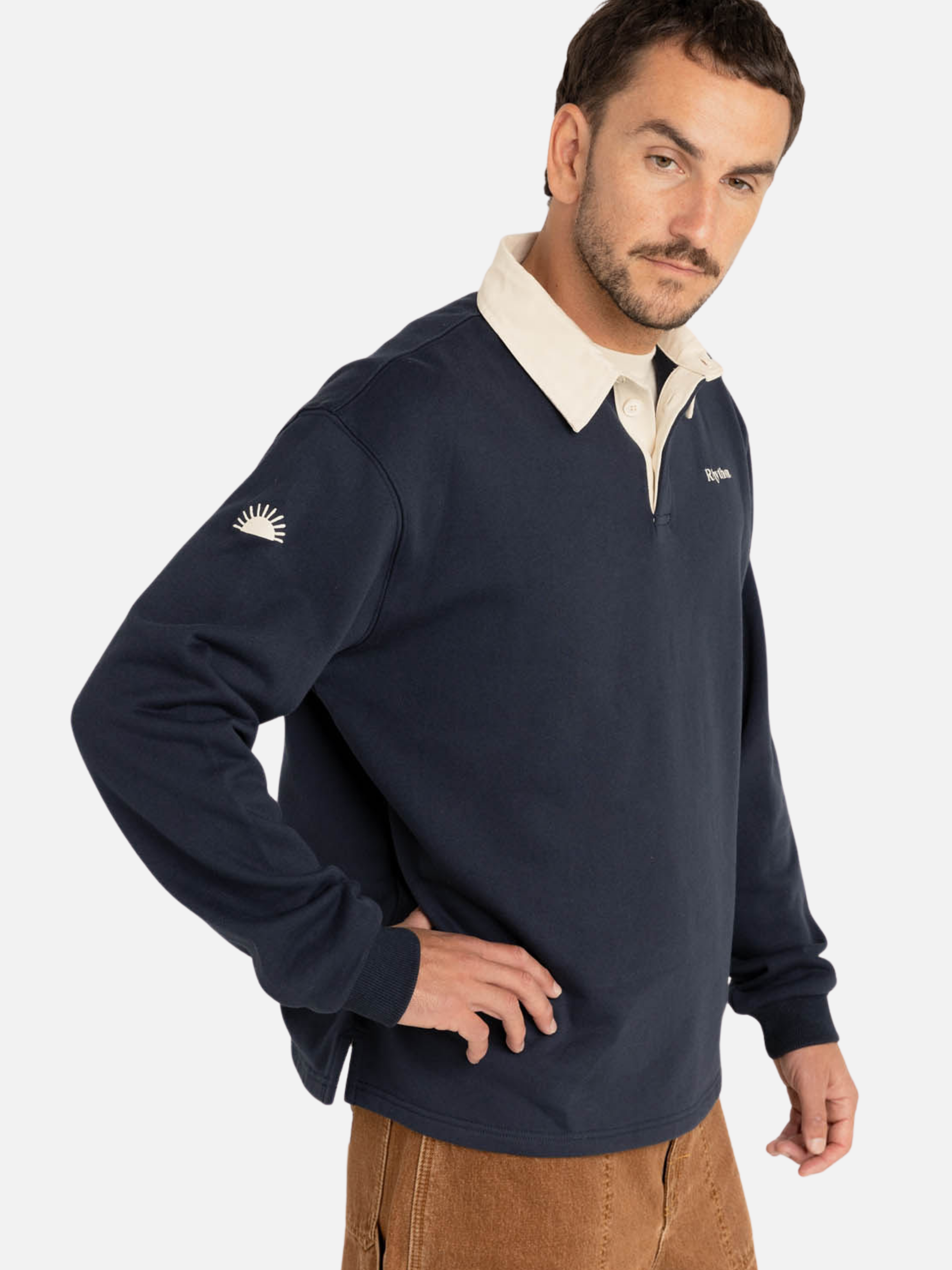 Rhythm Vintage Rugby LS Long Sleeve Polo Shirt Collared Men’s Tops for Men Indigo Blue Athens GA Georgia Kempt Menswear Store Near Me