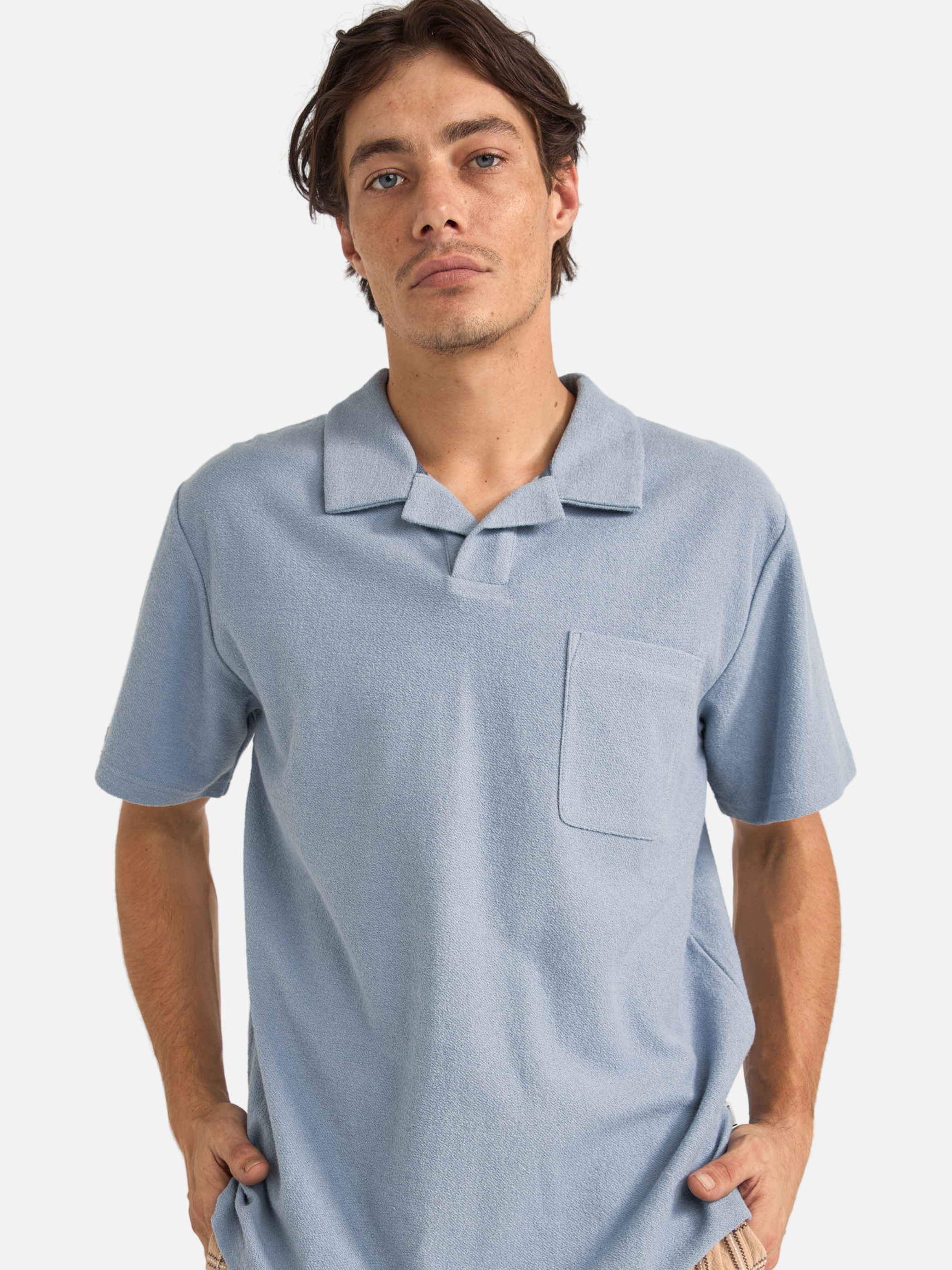 Rhythm Vintage Terry Terrycloth Polo Men’s Collared SS Short Sleeve Shirt Spring Summer Slate Blue Tops for Men Athens GA Georgia Kempt Menswear Store Near Me