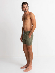 rhythm classic beach short olive green drawstring elastic waistband spandex polyester blend swim trunk kempt athens ga georgia men's clothing store