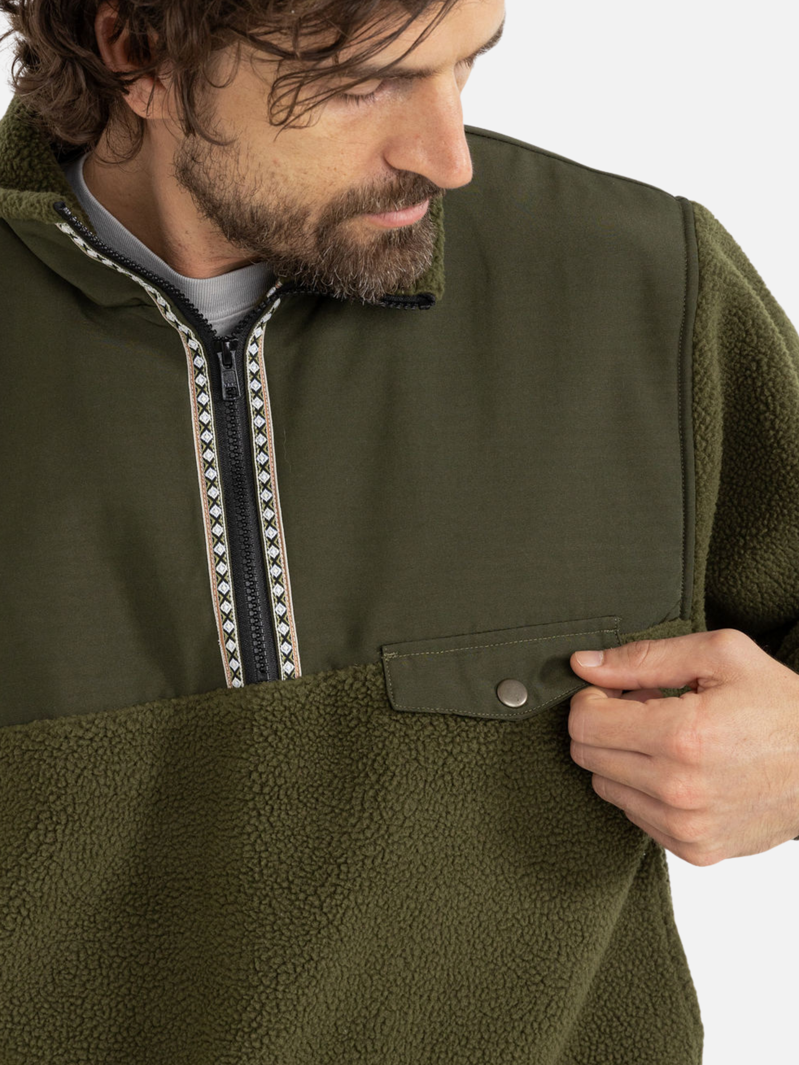 Rhythm Livin Pfeiffer Sherpa Fleece  Pullover Olive Green Men's LS Long Sleeve Half-Zip For Men Athens GA Georgia Kempt Menswear Store Near Me