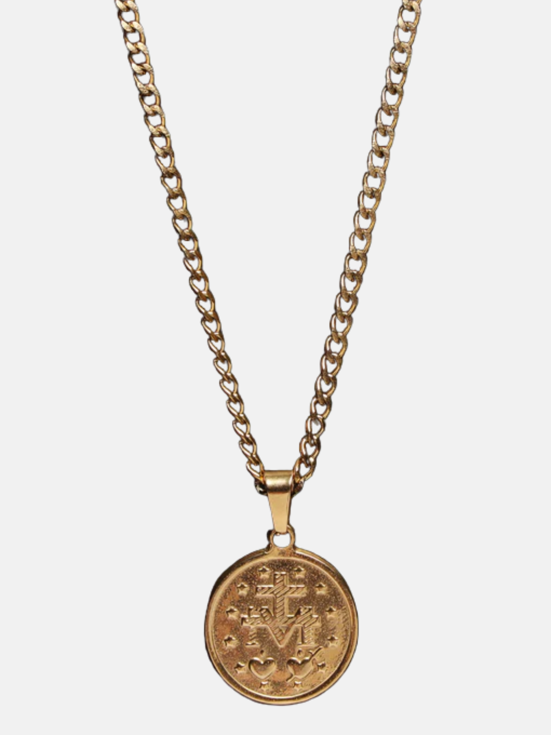 We Are All Smith Round Virgen de Guadalupe 14k Gold Plated Necklace 20" Inch Men's Pendant Cuban Chain Accessory For Men Athens GA Georgia Kempt Menswear Store Near Me