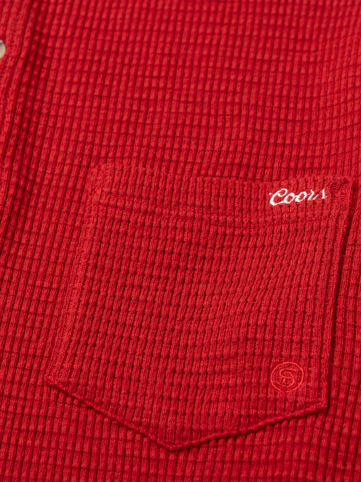 seager coors banquet beer collaboration celebrating 150 years of the brand sawpit ls long sleeve henley thermal waffle knit sweater t-shirt tee red kempt athens ga georgia men's clothing store