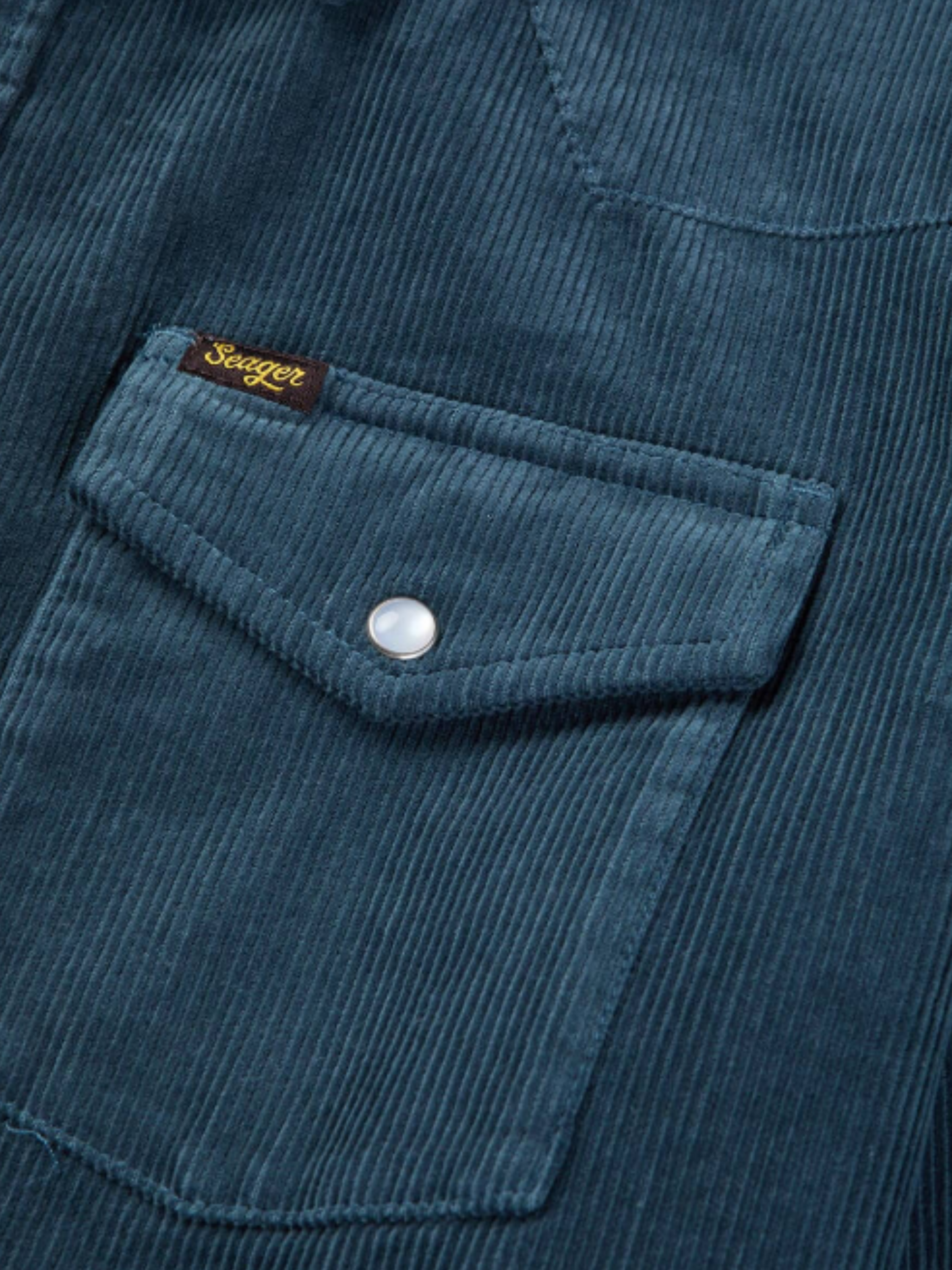 Seager Reagan Pearl Snap Corduroy Shirt Stormy Blue Texture Textured Top Button Down Collared Shirts for Men Men’s Long Sleeve Fall Winter Athens GA Georgia Kempt Menswear Store Near Me