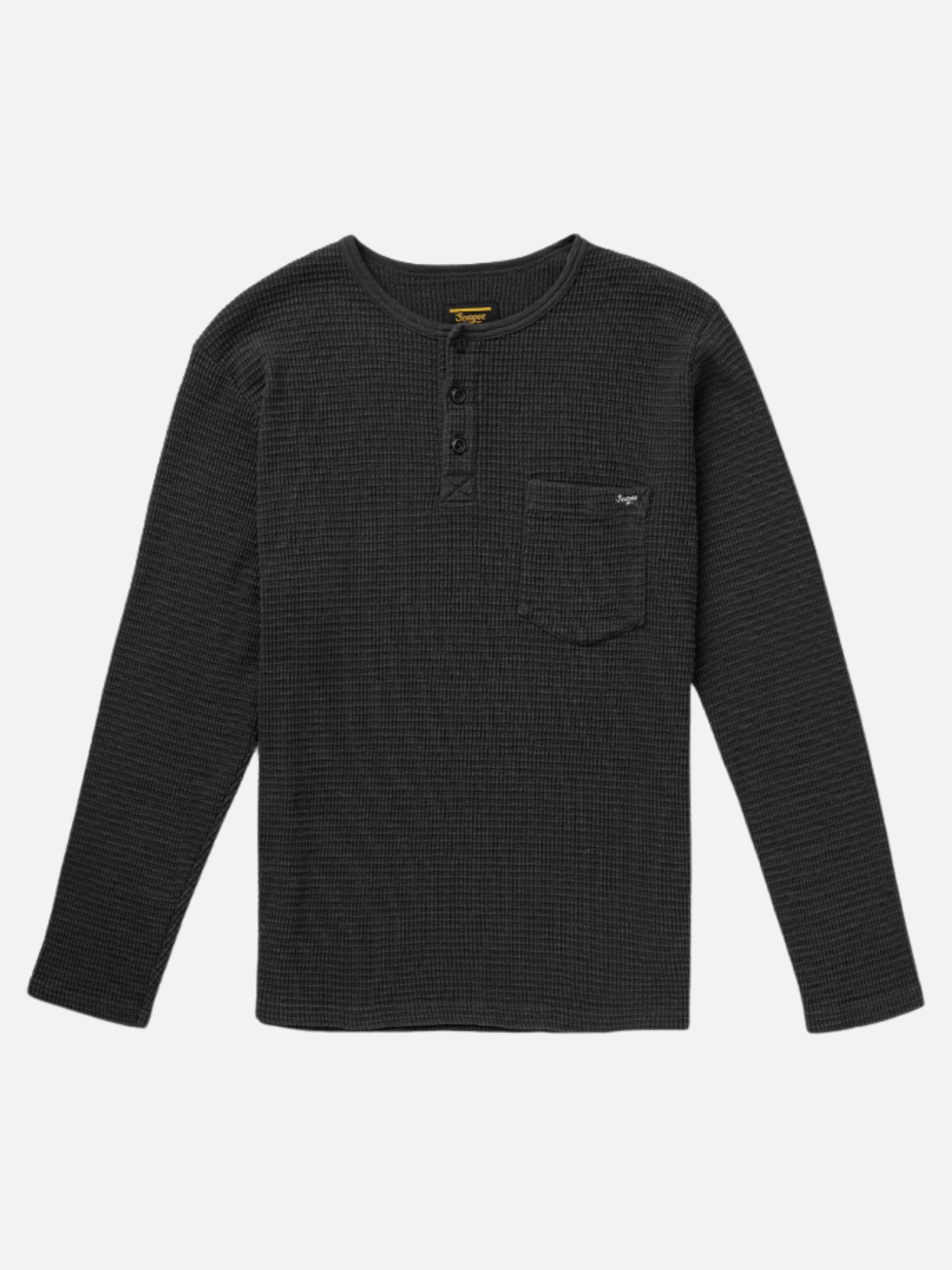 Seager Sawpit Henley LS Long Sleeve Thermal Shirt Men’s Fall Winter Tops for Men Vintage Black Washed Front Pocket Texture Athens GA Georgia Kempt Menswear Store Near Me