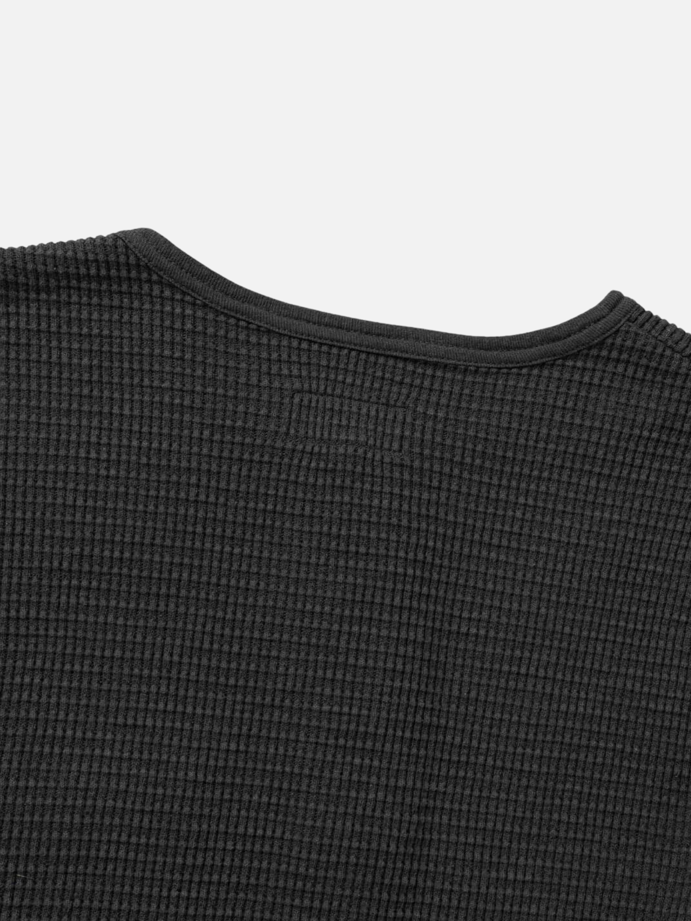 Seager Sawpit Henley LS Long Sleeve Thermal Shirt Men’s Fall Winter Tops for Men Vintage Black Washed Front Pocket Texture Athens GA Georgia Kempt Menswear Store Near Me