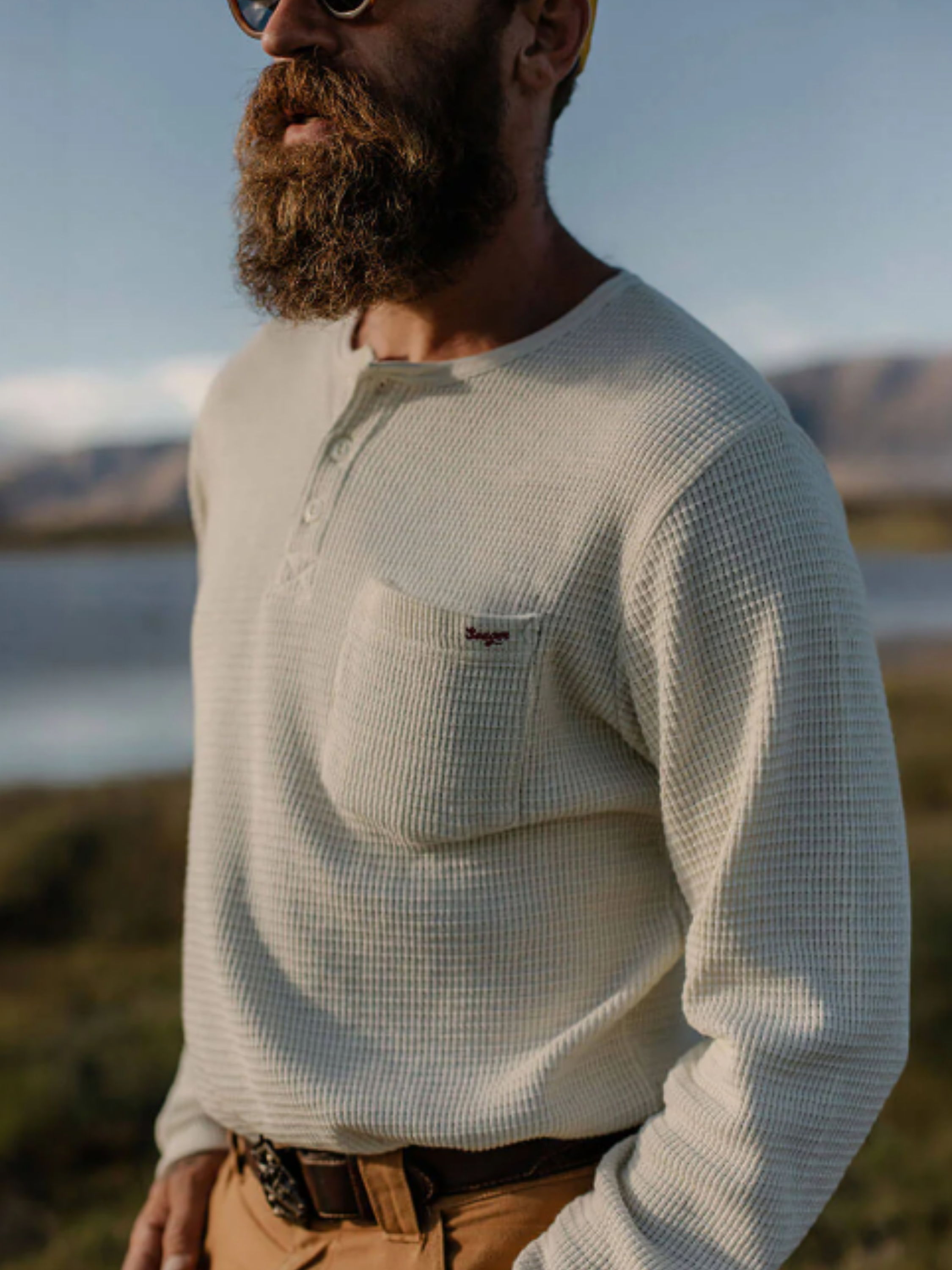 Seager Sawpit Henley LS Long Sleeve Thermal Shirt Men’s Fall Winter Tops for Men Vintage Black Washed Front Pocket Texture Athens GA Georgia Kempt Menswear Store Near Me