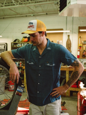 Seager Whippersnapper Navy Blue Pearl Snap Embroidered Casual Shirt Button Up Western Top for Men Athens GA Georgia Kempt Menswear Store Near Me