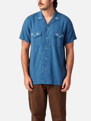 Seager Whippersnapper Navy Blue Pearl Snap Embroidered Casual Shirt Button Up Western Top for Men Athens GA Georgia Kempt Menswear Store Near Me