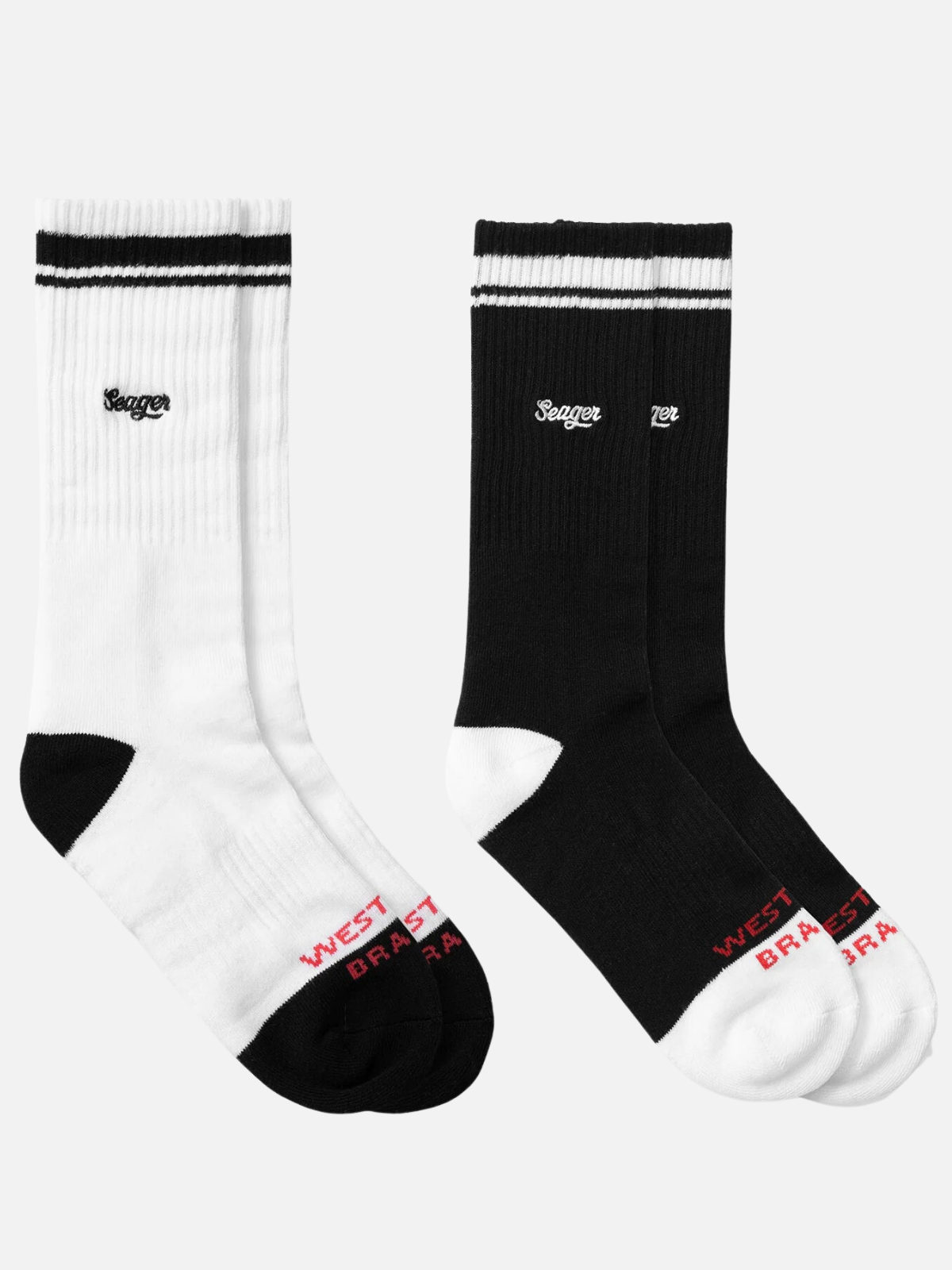 seager daily crew socks 2 pack black and white cotton Kempt mens wear store athens ga Seager Daily Crew Socks Embroidered Western Brand Athletic Socks Kempt Mens Clothing Store Downtown Athens Georgia Shopping